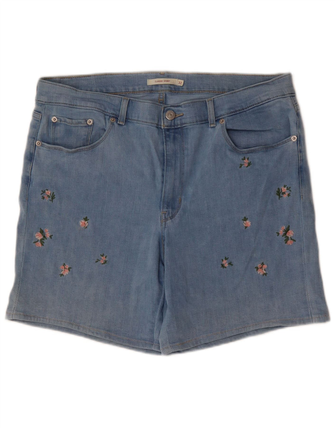 LEVI'S Short en jean classique pour femme W32 en coton à fleurs bleu moyen