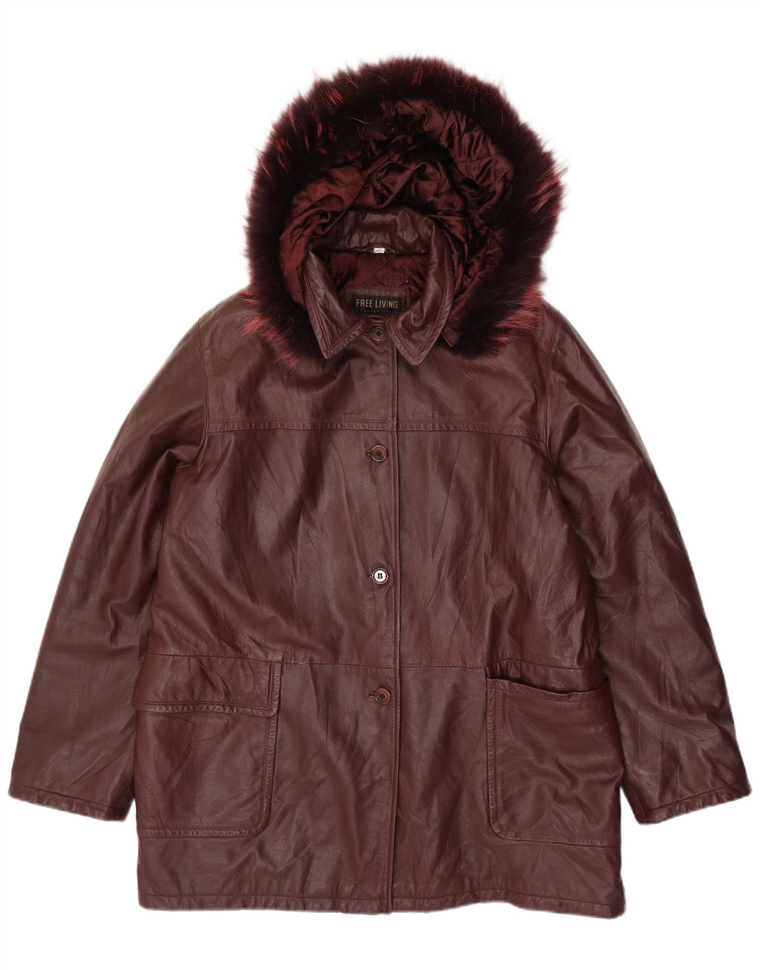 Manteau en cuir à capuche surdimensionné pour femme vintage IT 50 XL Cuir marron