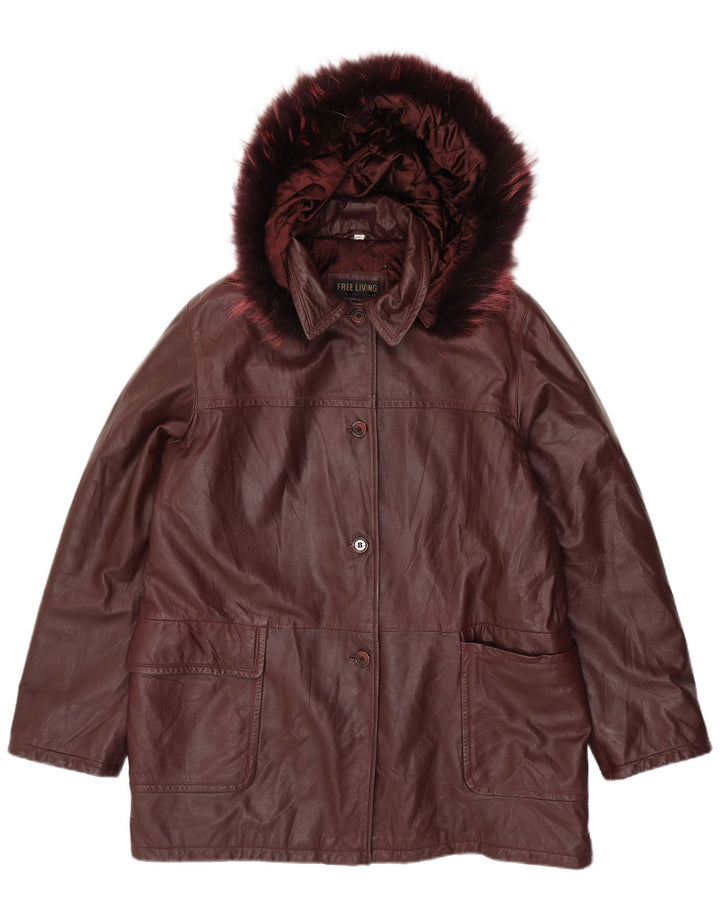 Manteau en cuir à capuche surdimensionné pour femme vintage IT 50 XL Cuir marron