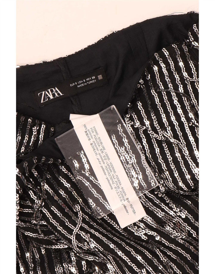 Zara Femme Mini Jupe Petit W26 Noir Rayé Polyester