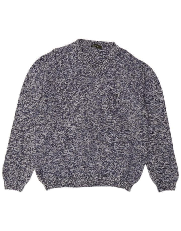 Henry Cottons Pull col V Homme Bleu Marine Moucheté