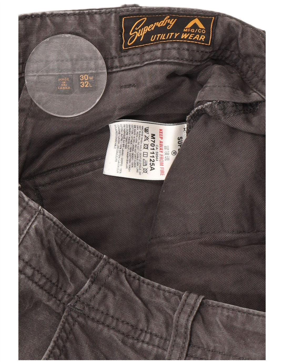 Superdry Pantalon Cargo Droit W30 L32 Gris Coton Homme