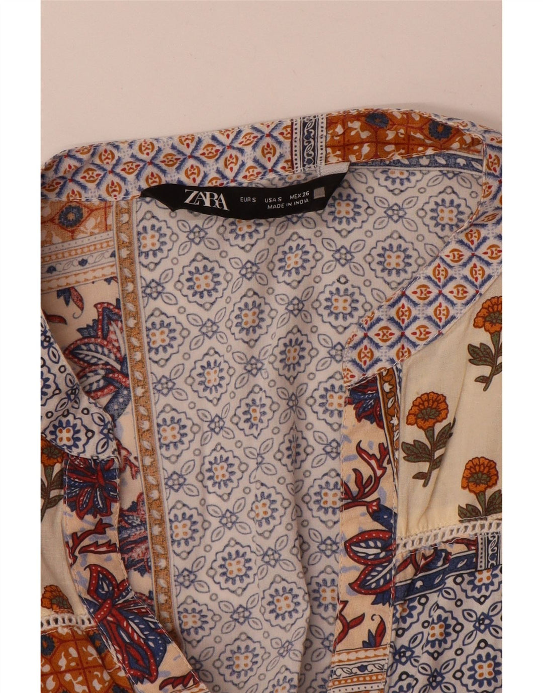 Zara Robe à manches longues pour femme UK 10 Petit patchwork multicolore