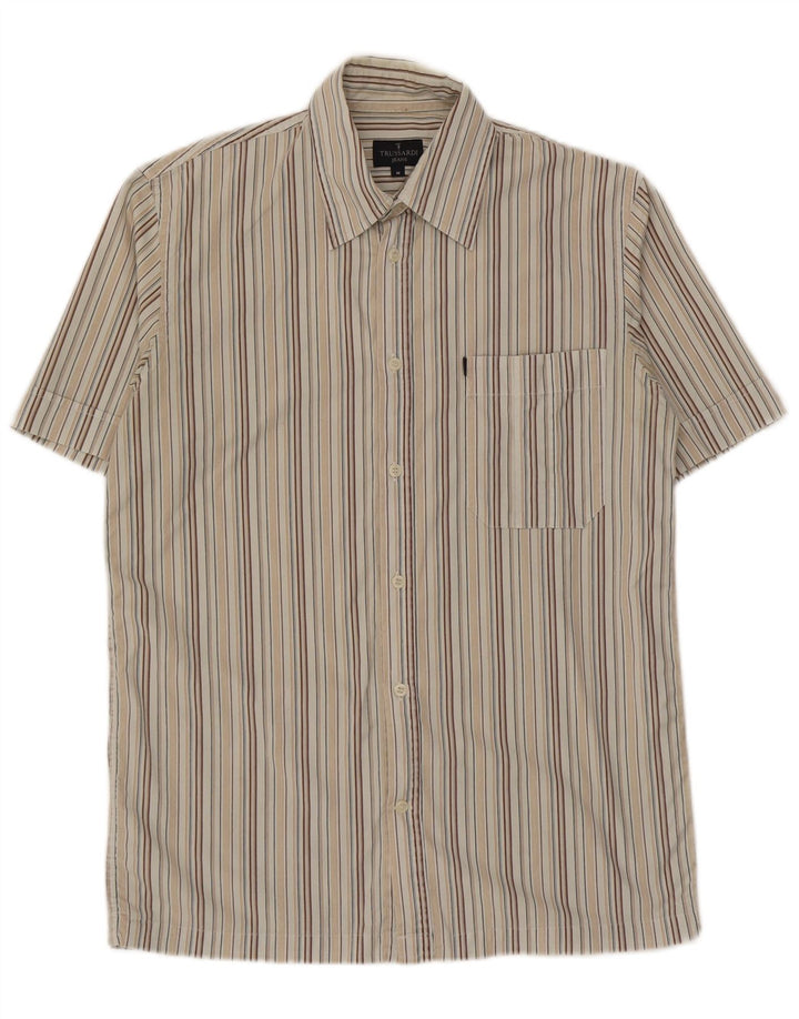 Trussardi Jeans Chemise à Manches Courtes Homme Rayé Beige Moyen