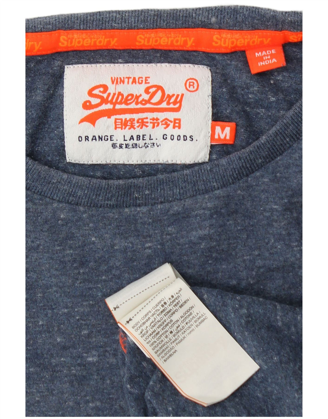 SUPERDRY Homme T-Shirt Top Bleu Marine Moucheté Coton