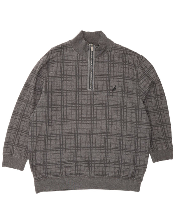 Nautica Sweat-shirt à col zippé pour homme 2XL Gris à carreaux