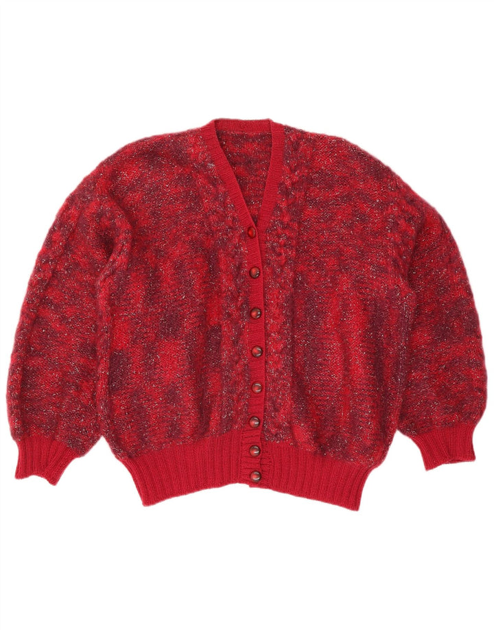 vintage Femme Cardigan Pull UK 16 Grand Rouge
