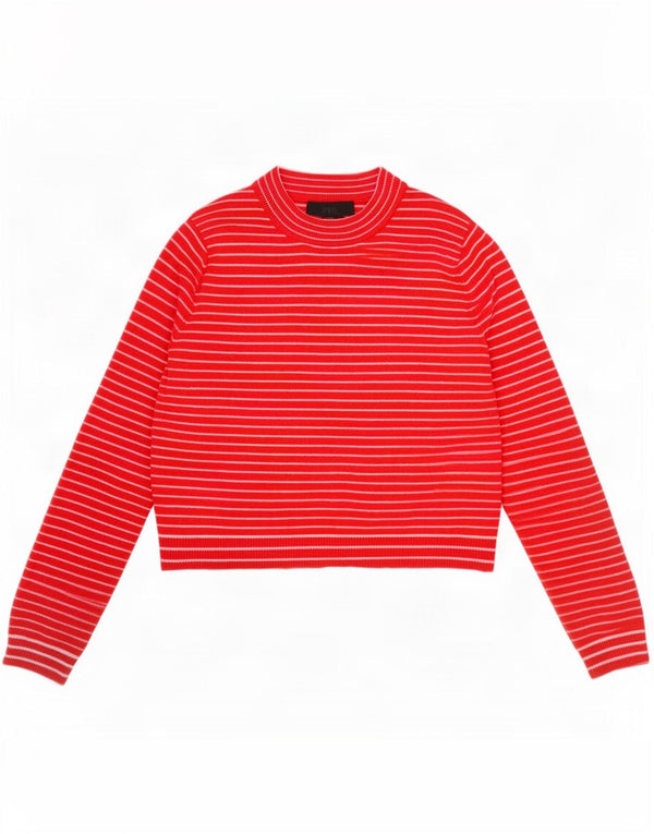 Zara Pull court à col roulé pour femme UK 10 Petites rayures rouges