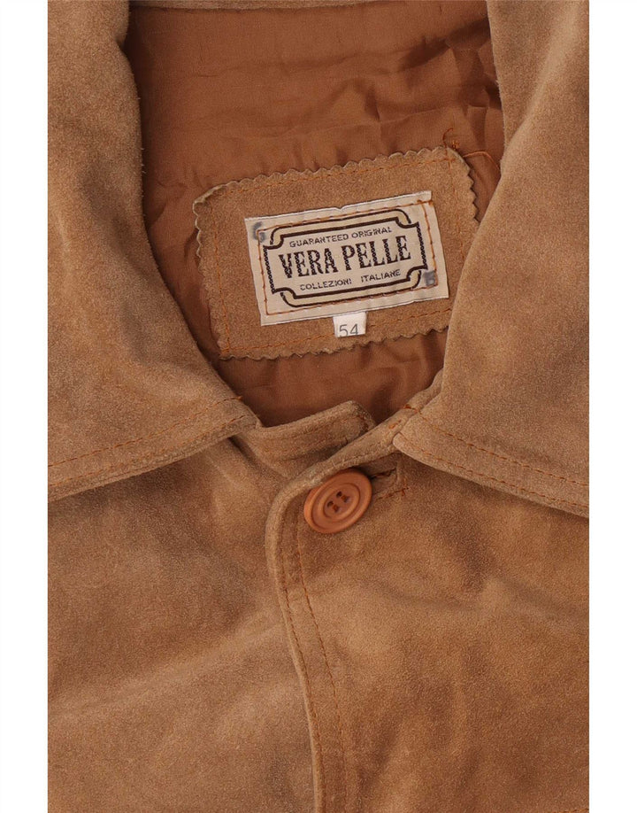 veste en daim homme vintage IT 54 2XL Cuir marron