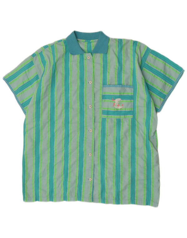 vintage Femme Chemise graphique surdimensionnée UK 14 Grand Rayé Vert