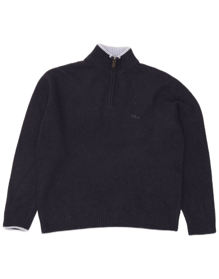 Fila Pull à col zippé pour homme en laine bleu marine Large