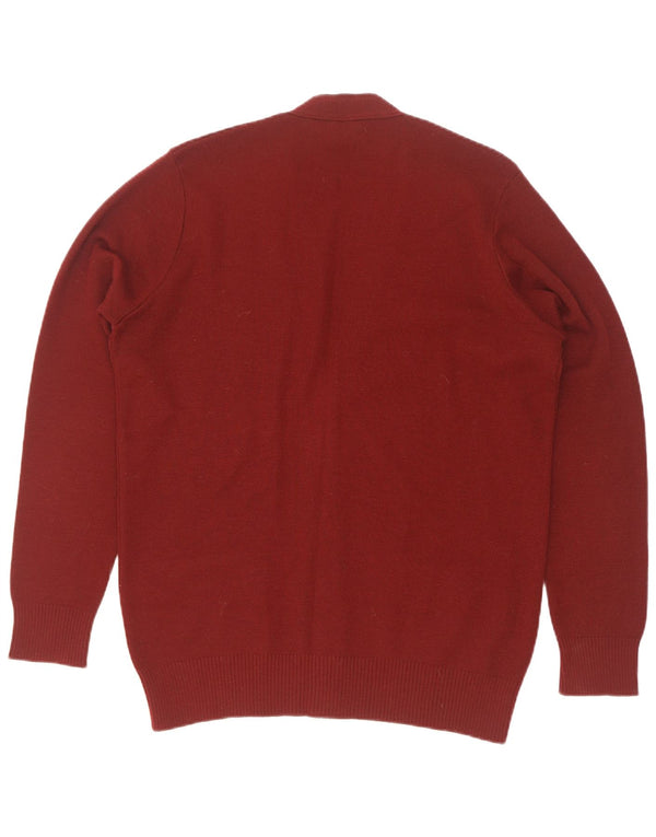 vintage Homme Cardigan Pull IT 54 XL Bourgogne Laine Vierge