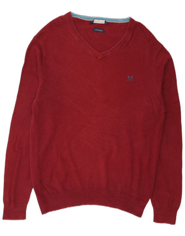 Crew Clothing Pull col V pour homme XL en coton bordeaux