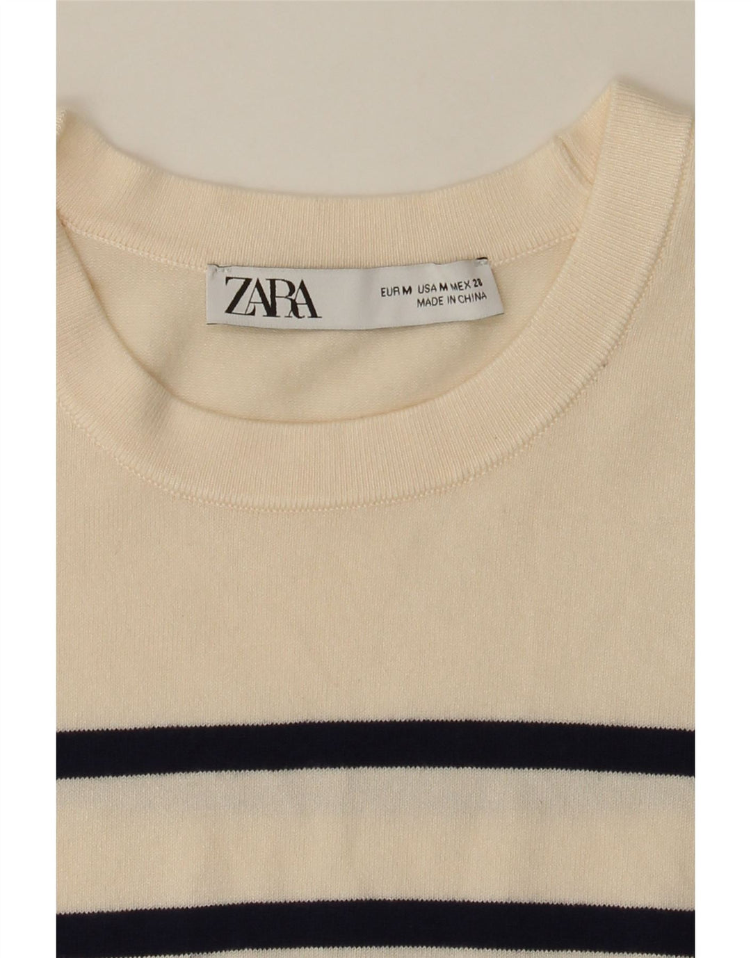 ZARA Womens Crew Neck Jumper Sweater UK 12 Medium Off White Striped Vintage Zara and Second-Hand Zara from Messina Hembry 