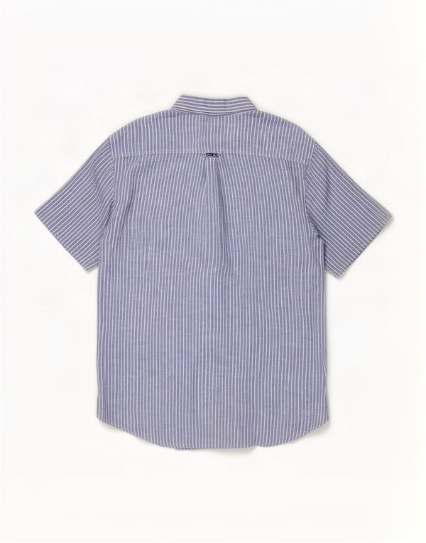 Crew Clothing Chemise à manches courtes pour homme en lin à fines rayures bleues