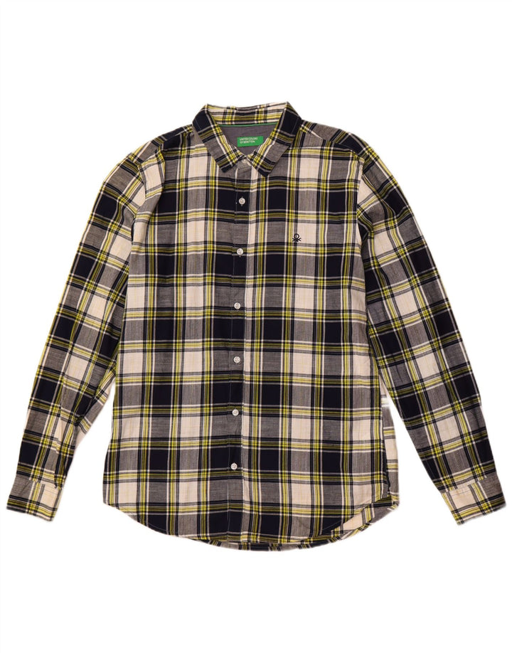 Benetton Chemise À Carreaux Grand Carreau Bleu Marine En Coton