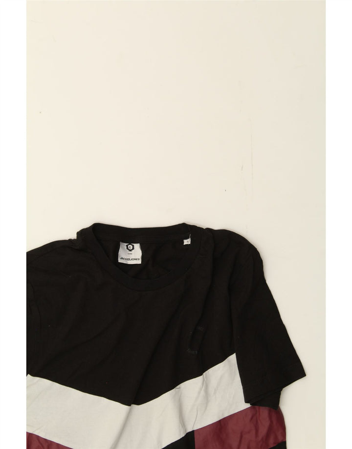 JACK & JONES Mens T-Shirt Top Small Black Colourblock Cotton Vintage Jack & Jones and Second-Hand Jack & Jones from Messina Hembry 