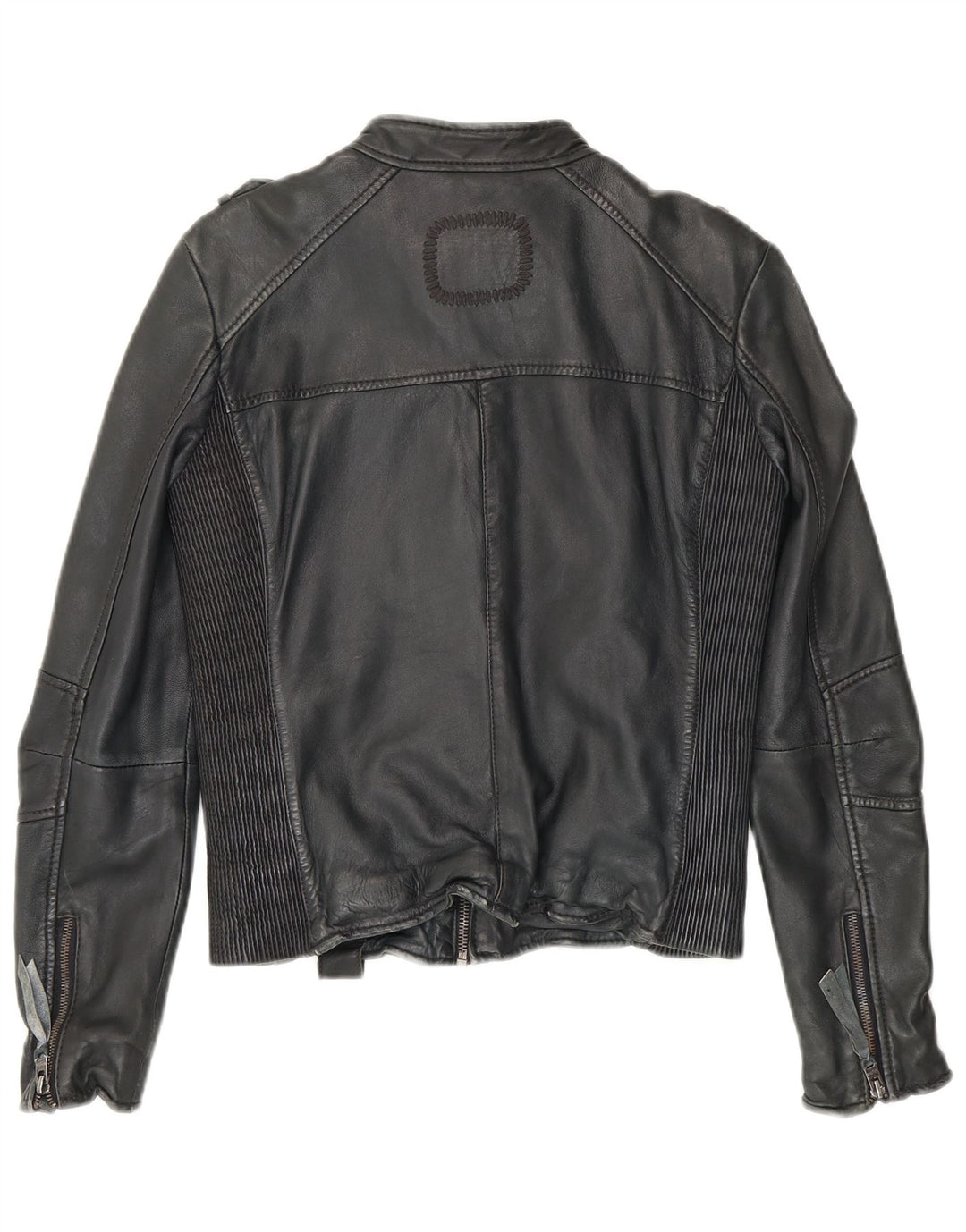 Tigha Veste de motard en cuir pour femme UK 10 Petite peau de mouton noire