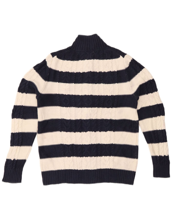 L.L.BEAN Pull Cardigan Femme UK 14 Coton Rayé Bleu Marine Moyen