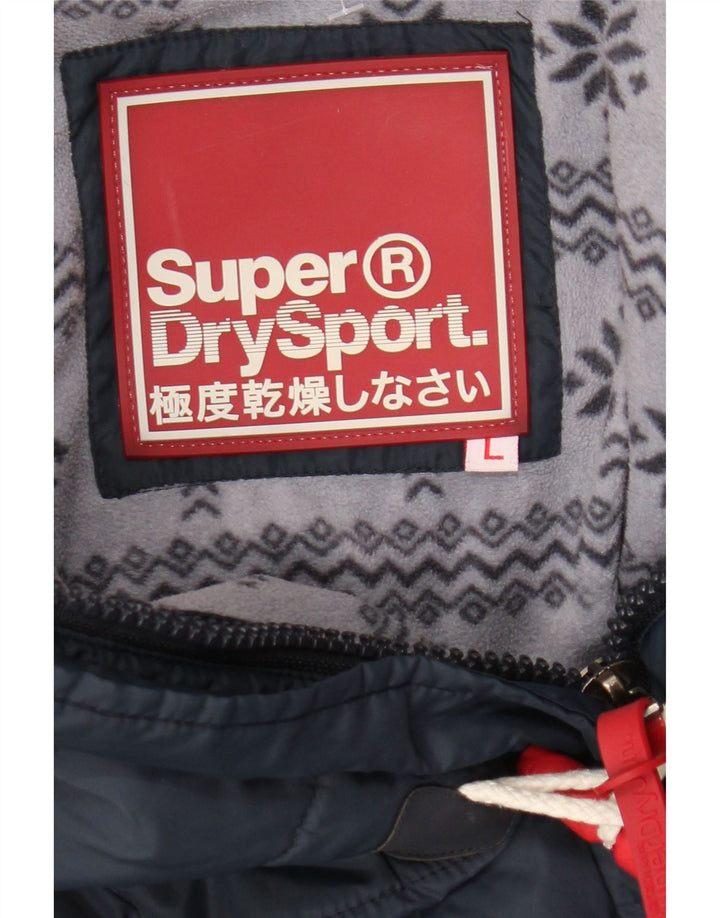 Superdry Veste matelassée à capuche pour femme UK 14 Large Bleu Marine Polyester