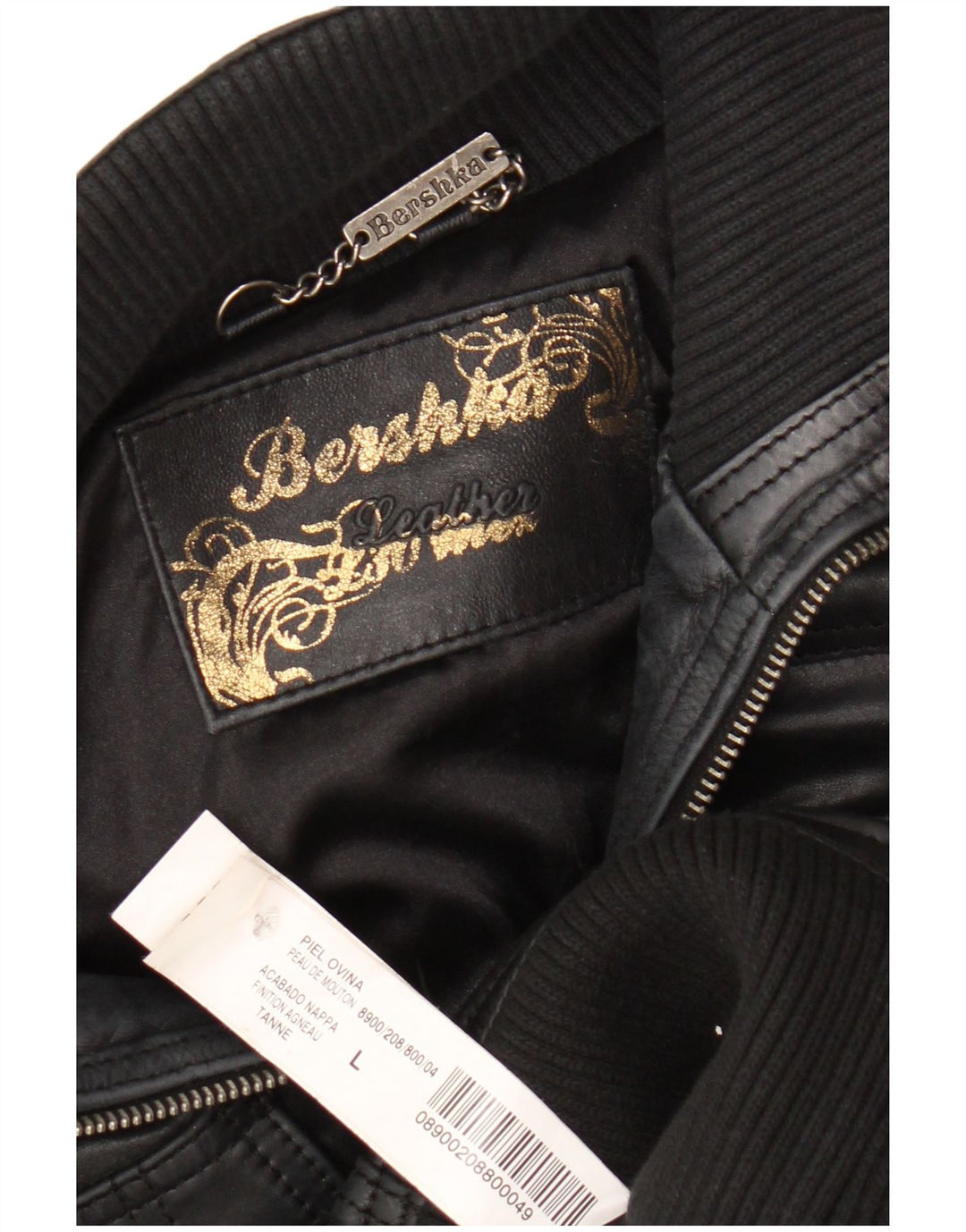 BERSHKA Veste en cuir crop pour femme UK 14 Grand cuir noir