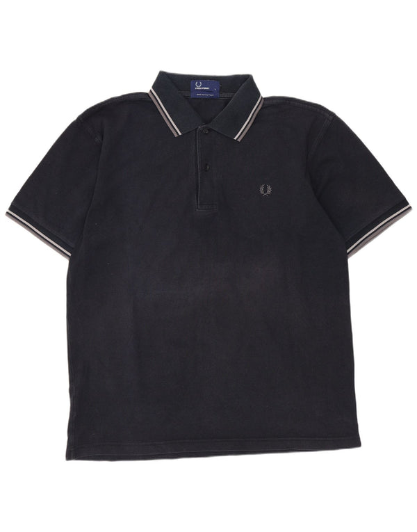 FRED PERRY Mens Polo Shirt Large Navy Blue Cotton