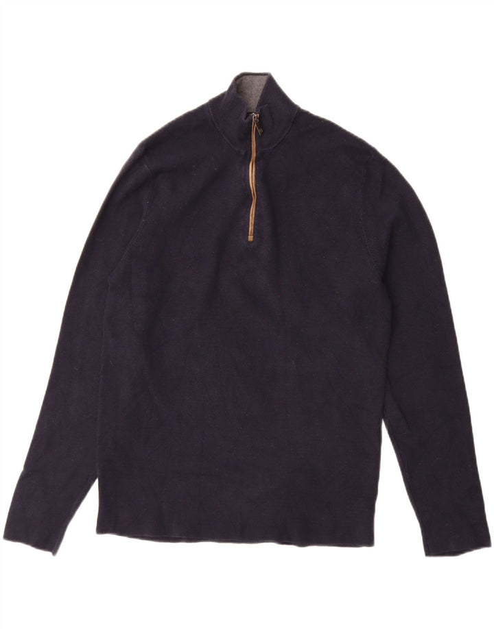 MASSIMO DUTTI Pull Col Zippé Homme Bleu Marine Moyen Coton