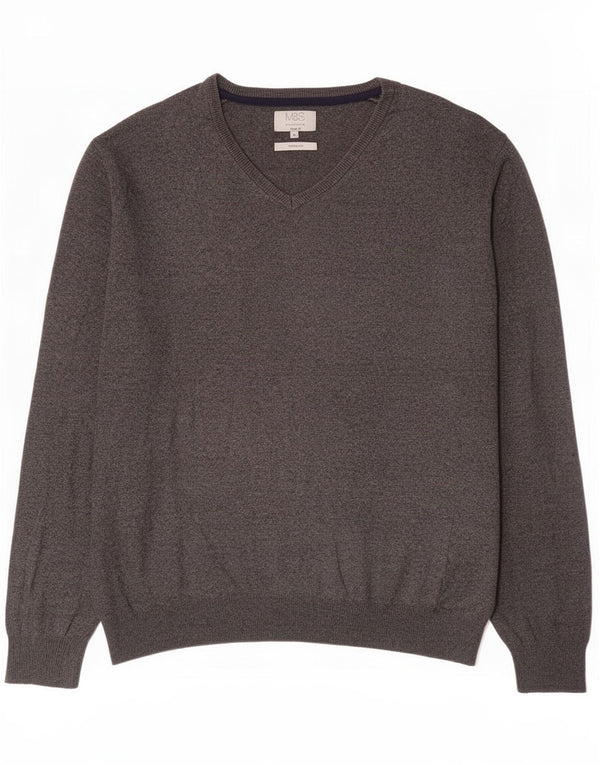 Marks & Spencer Pull coupe classique à col en V pour homme XL Gris Coton