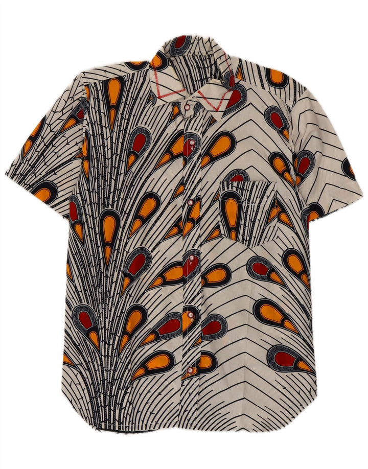Chemise à manches courtes à motif abstrait vintage pour hommes blanc moyen