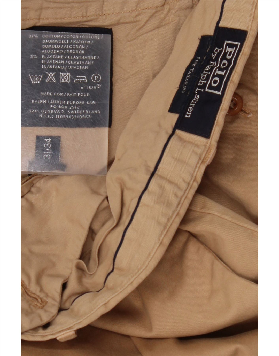 POLO RALPH LAUREN Pantalon de Costume Droit Homme W31 L31 Coton Beige