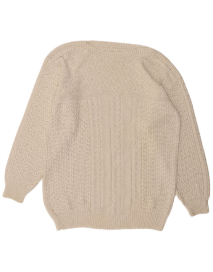 VINTAGE Femme Col Bateau Pull Pull UK 14 Grand Blanc