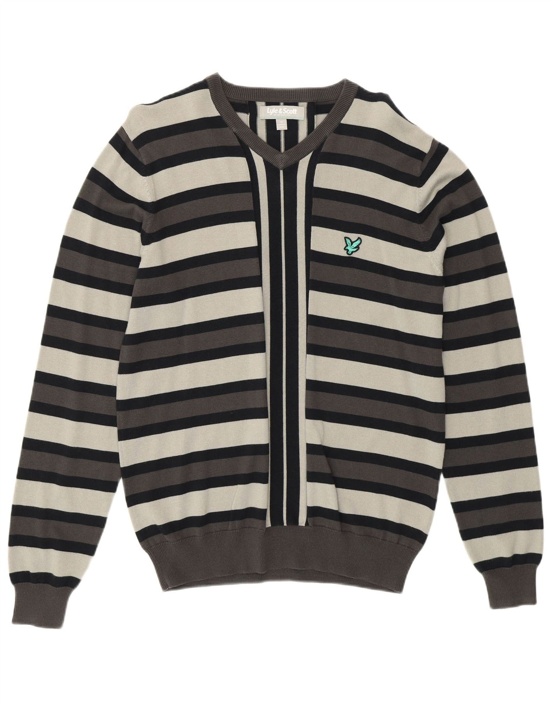 LYLE & SCOTT Pull Col V Homme Gris Moyen Rayé Coton