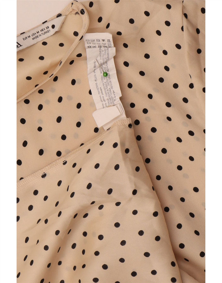 Zara Robe longue à manches longues pour femme UK 44 Polyester beige moyen à pois