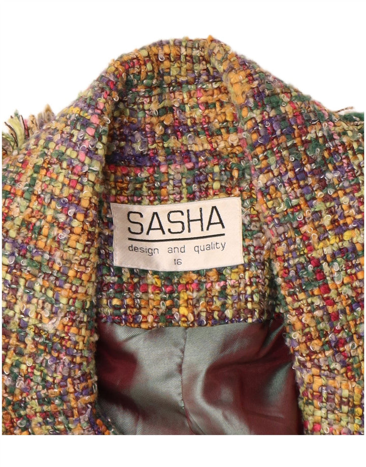 SASHA Veste Blazer Ouverte Femme UK 16 Grand Acrylique Multicolore