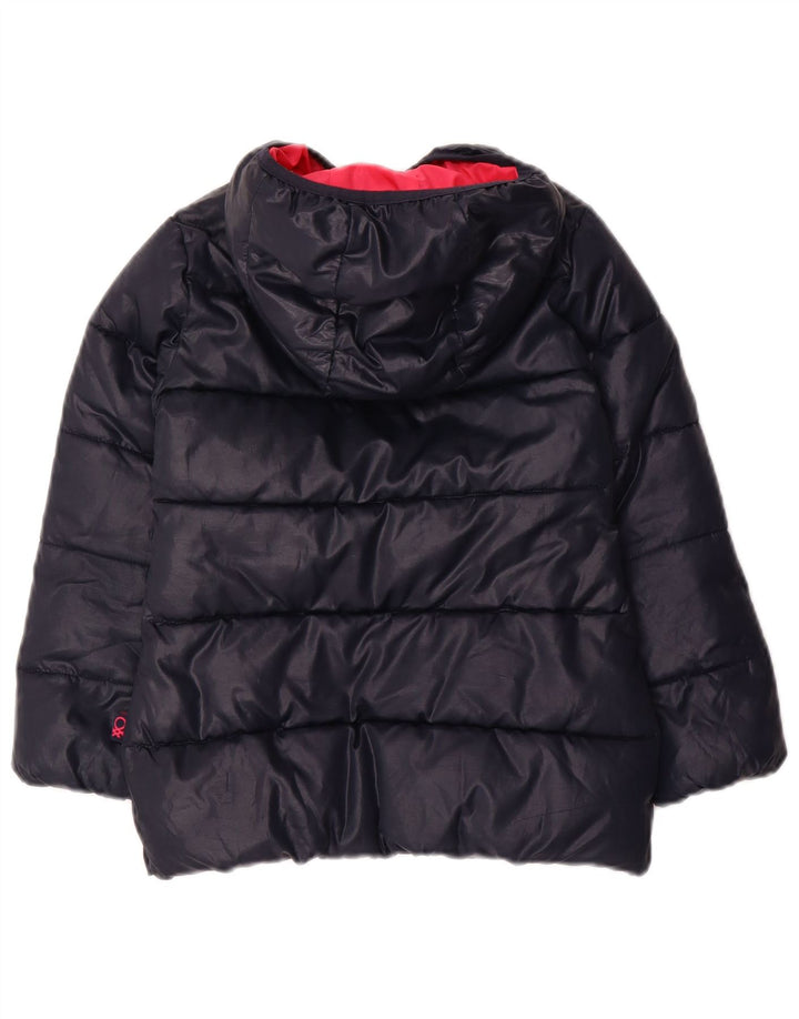 BENETTON Veste matelassée à capuche pour fille 4-5 ans XS Bleu marine Polyester