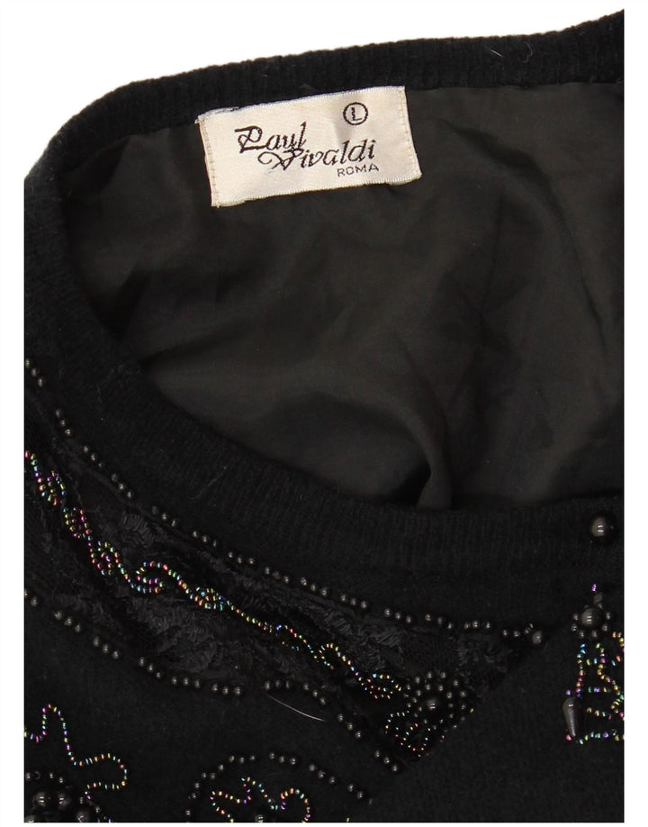 VINTAGE Pull Cardigan Femme UK 16 Grand Bleu Marine Paisley