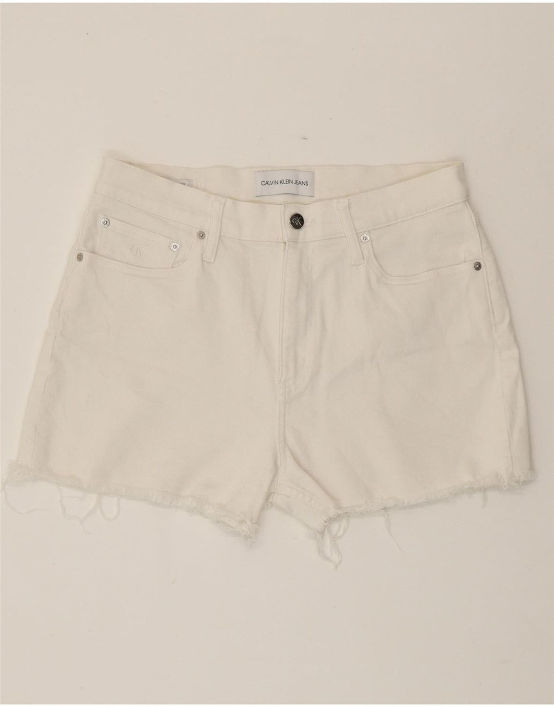 CALVIN KLEIN Femme Short En Jean W30 Coton Blanc Moyen