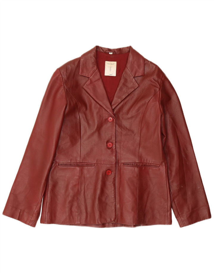 Conbipel Veste Blazer En Cuir 3 Boutons Femme IT 46 Grand Cuir Bordeaux