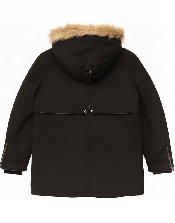 Zara Womens Trafaluc Veste Sherpa à capuche UK 14 Medium Noir
