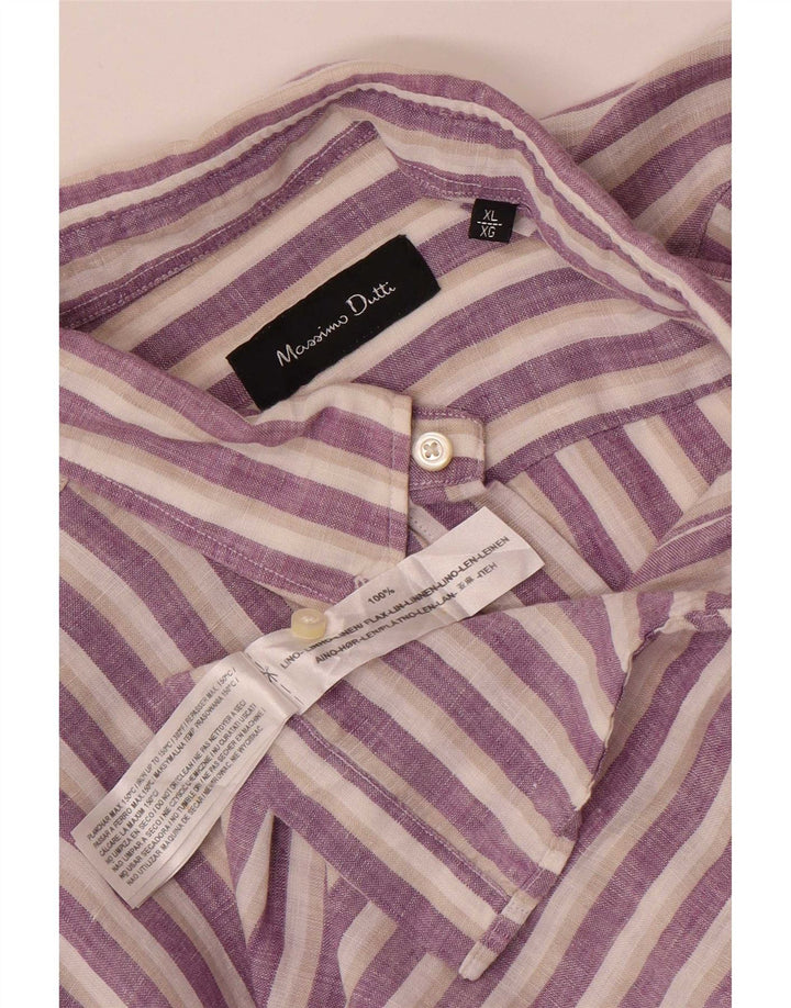 Massimo Dutti Chemise Homme XL Lin Rayé Violet