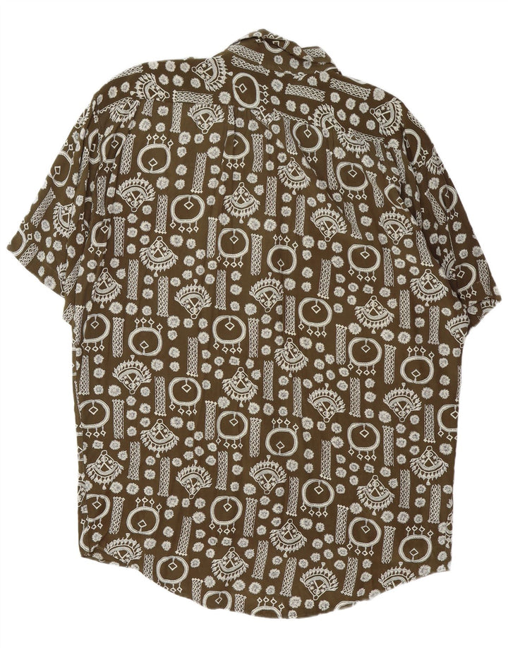 Chemise à manches courtes à motif abstrait vintage pour hommes XL Kaki