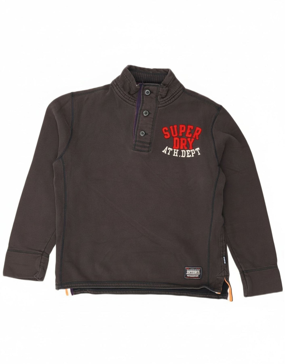 Superdry Homme Graphic Button Neck Sweatshirt Jumper XL Noir Coton