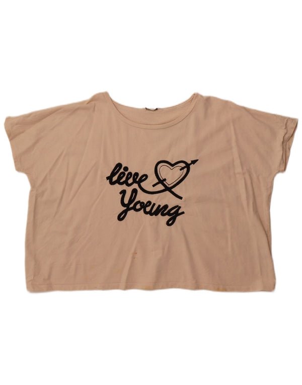 French Connection T-shirt court graphique pour femme UK 14 Coton beige moyen