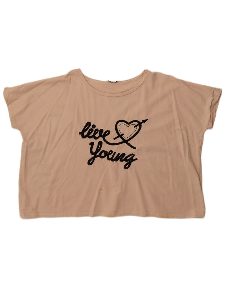 French Connection T-shirt court graphique pour femme UK 14 Coton beige moyen