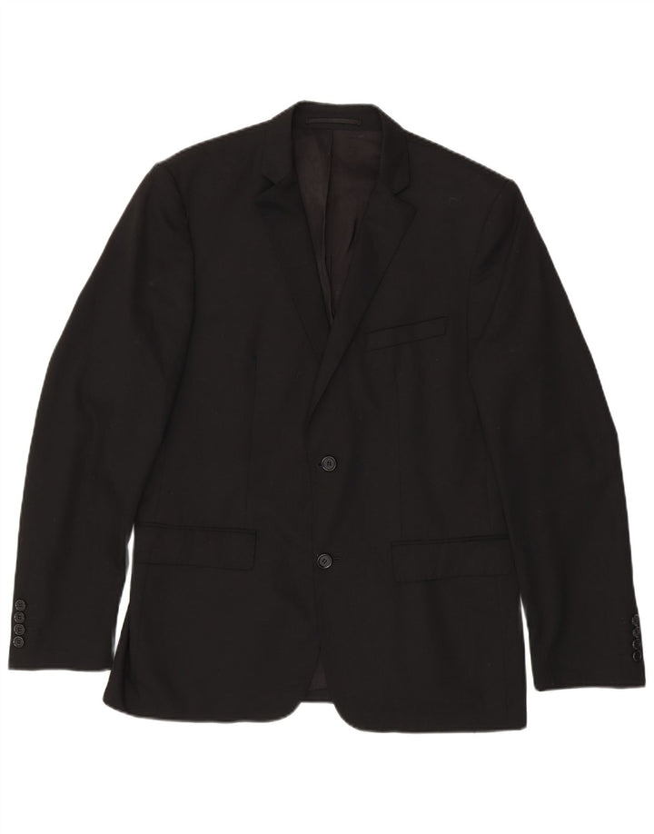 ZARA Hommes 2 Bouton Blazer Veste EU 50 Moyen Noir Polyester