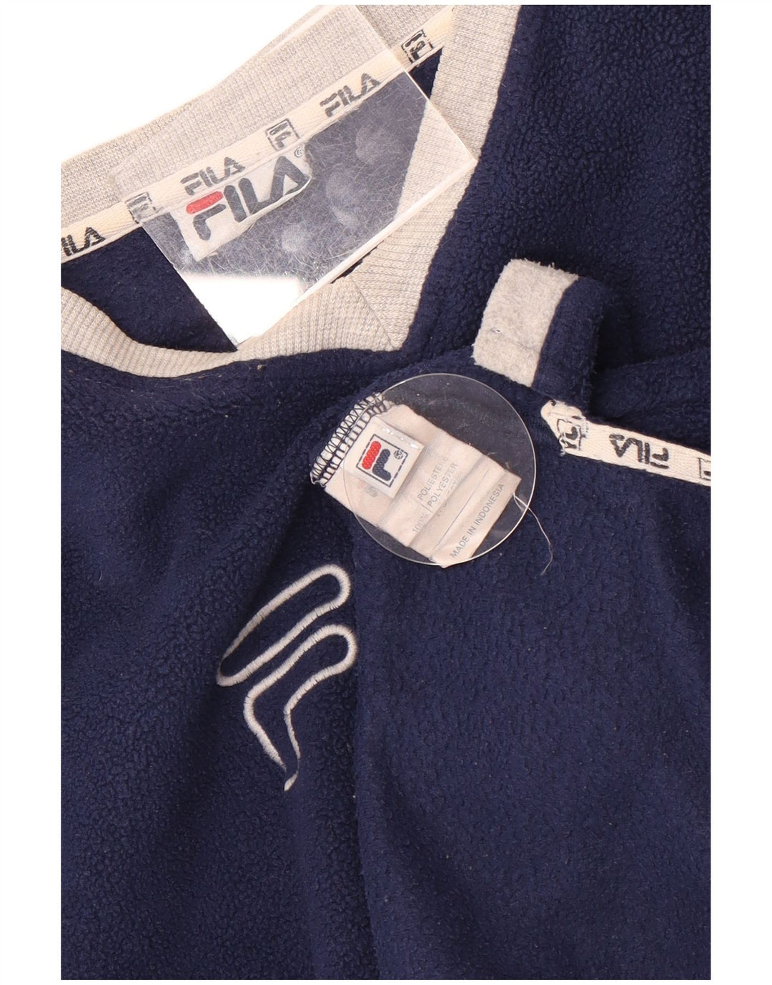 Fila Pull polaire graphique pour hommes, grand, bleu marine, color block, polyester