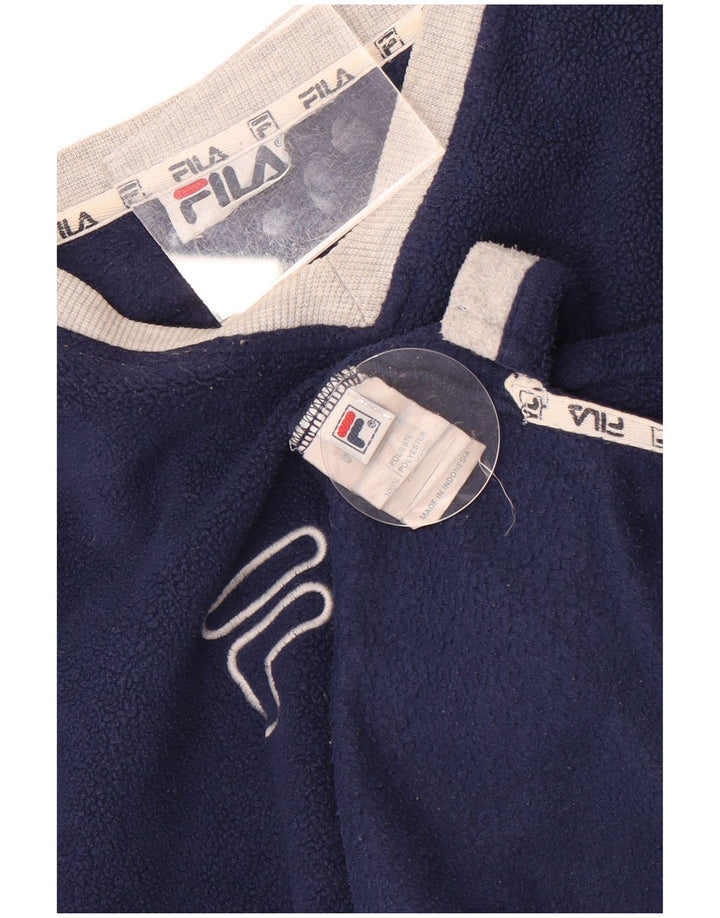 Fila Pull polaire graphique pour hommes, grand, bleu marine, color block, polyester