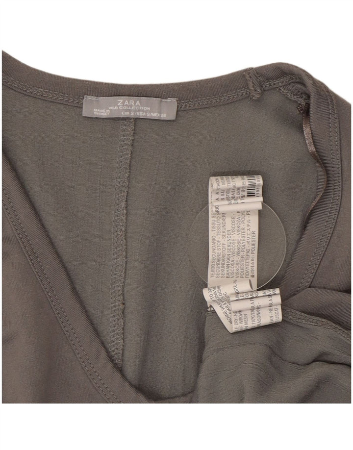 Zara Femme Chemisier Asymétrique Top UK 10 Small Gris Viscose