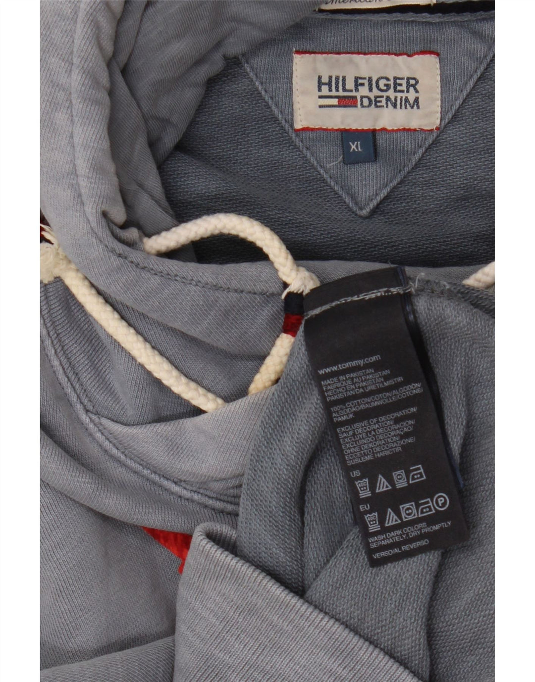 TOMMY HILFIGER Pull à Capuche Graphique Homme XL Bleu Coton