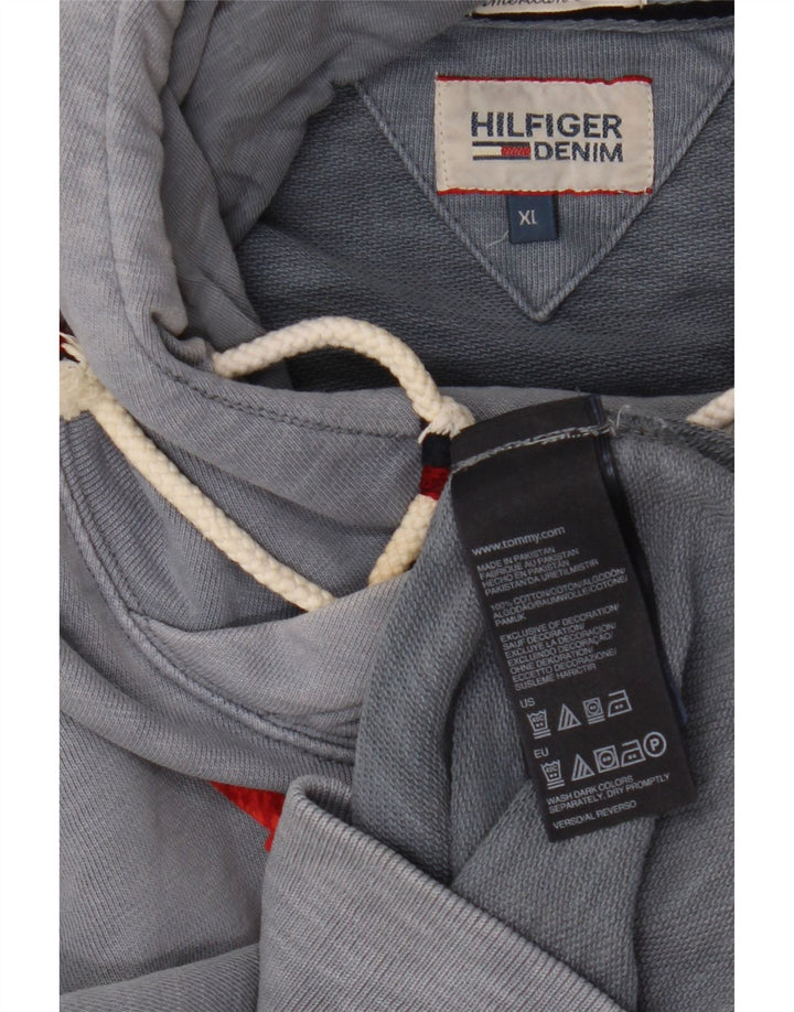 TOMMY HILFIGER Pull à Capuche Graphique Homme XL Bleu Coton